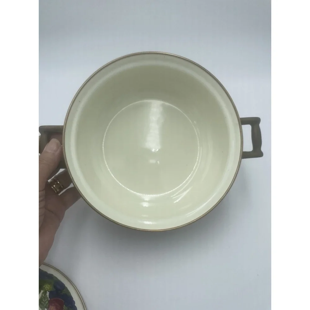 Vtg Lincoware Enamelware 1.5 Qt Dutch Oven Pot‎ Casserole Orchard Royale W/Lid